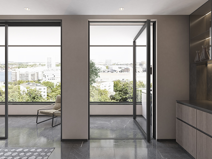 PD104 Bespoke Bronze-Finish Aluminum Pivot Doors