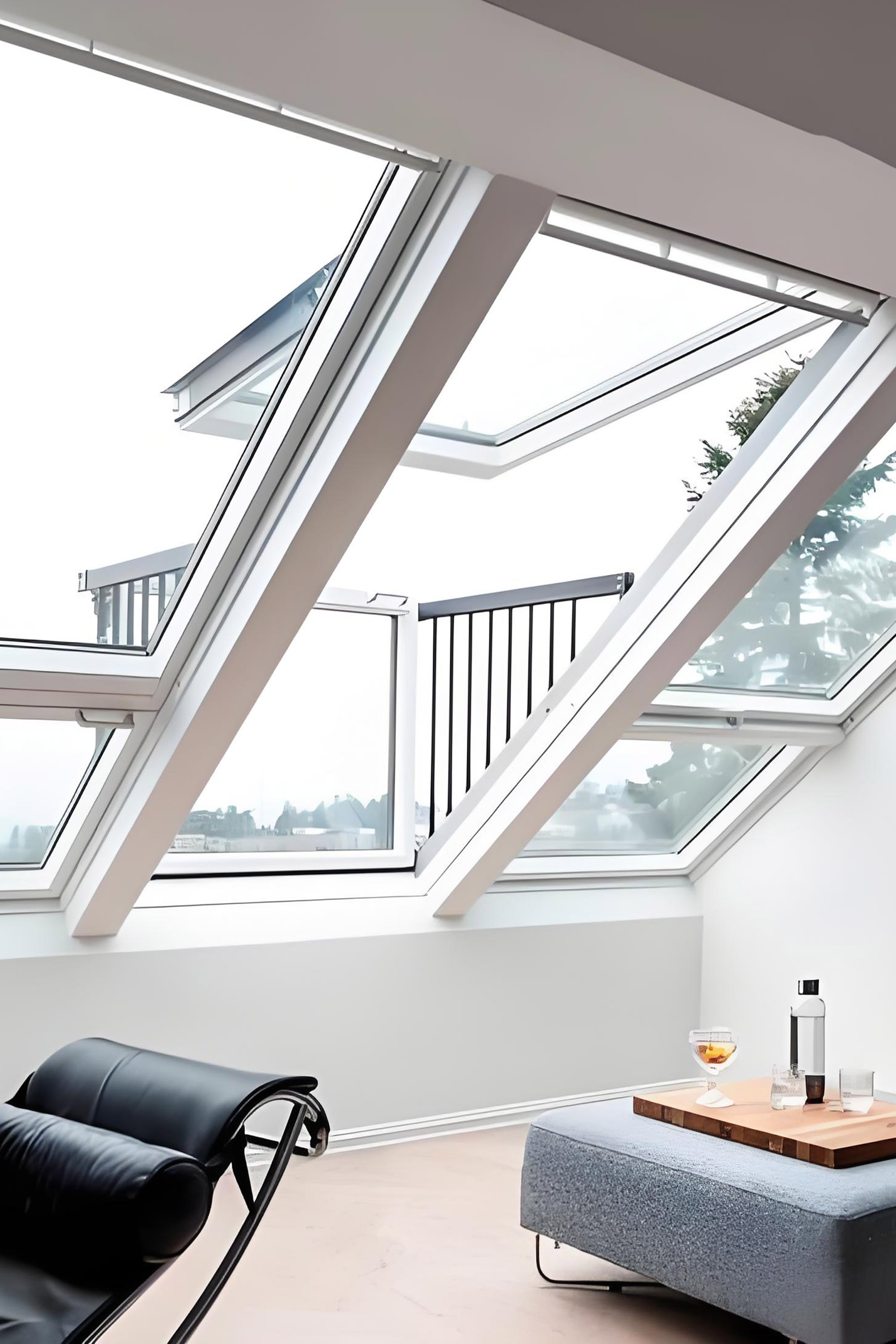 White sloping roof skylight