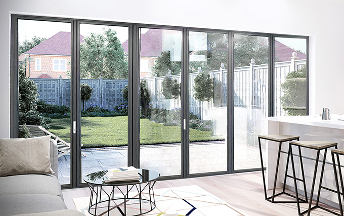 ZD68 Designer Textured Brushed-Aluminum Folding Doors