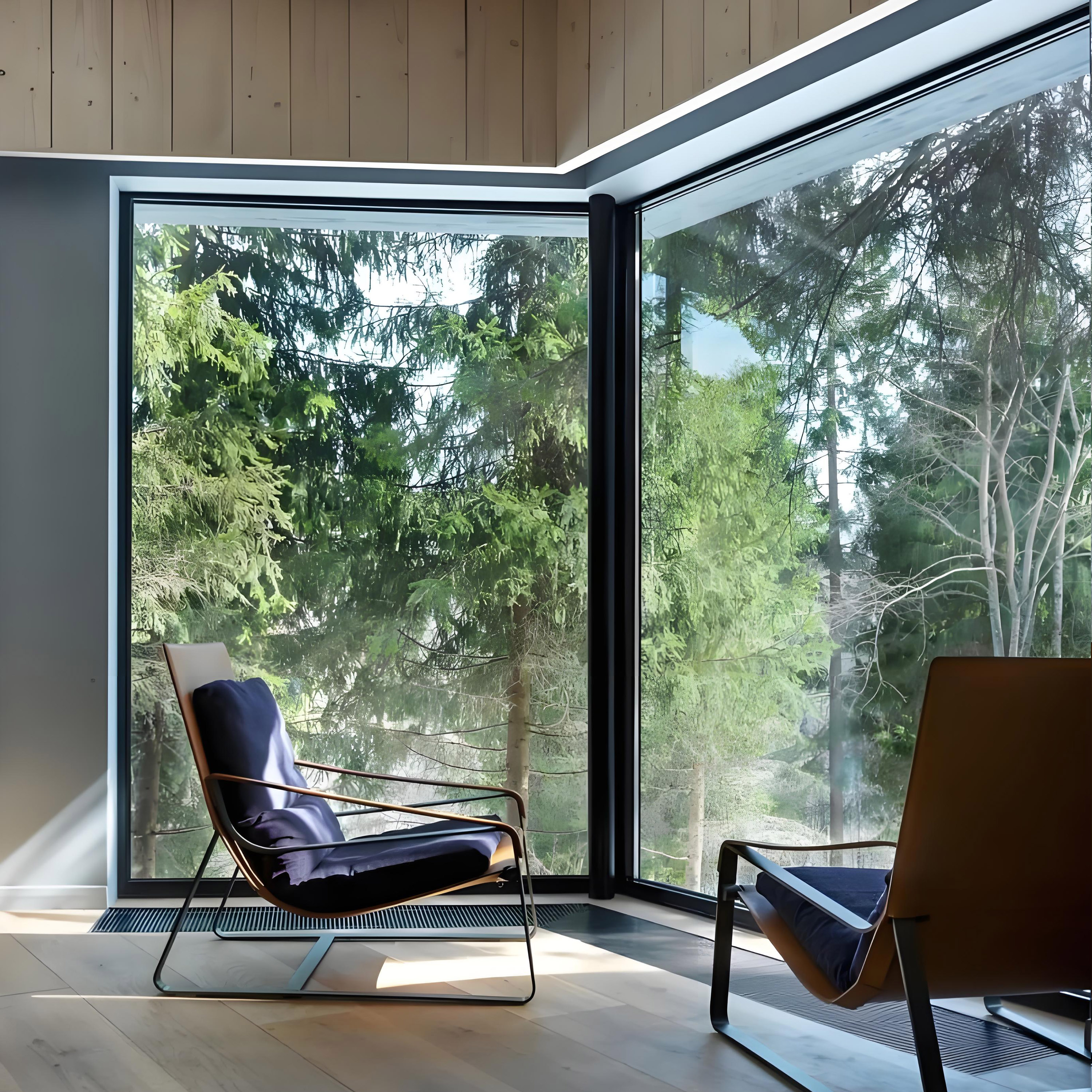 Modern picture window in the living room for villa