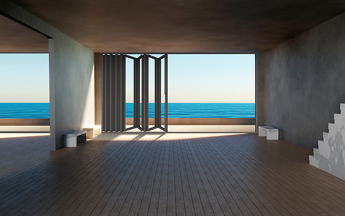 ZD68 Designer Textured Brushed-Aluminum Folding Doors