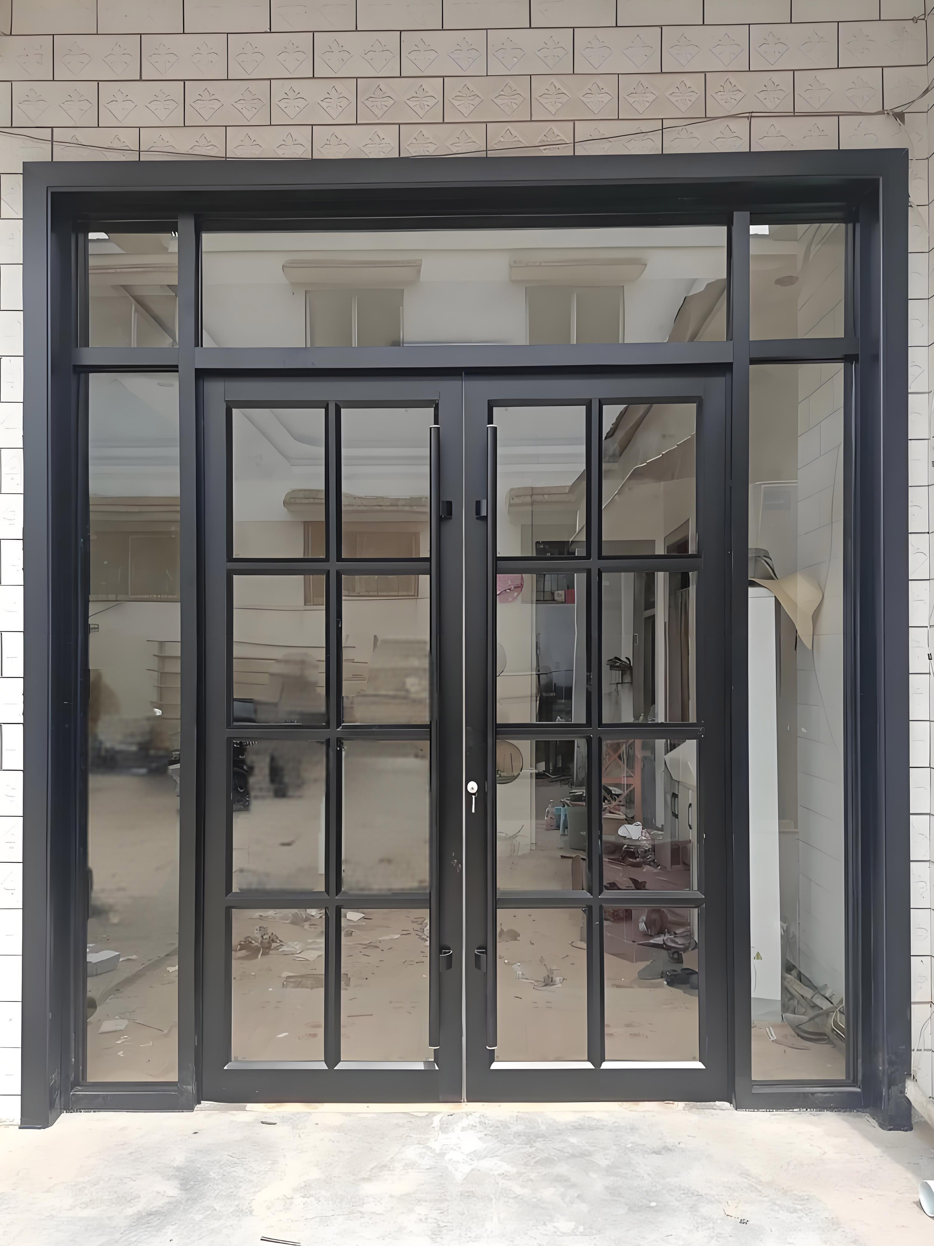 Black automatic closing spring door with grille