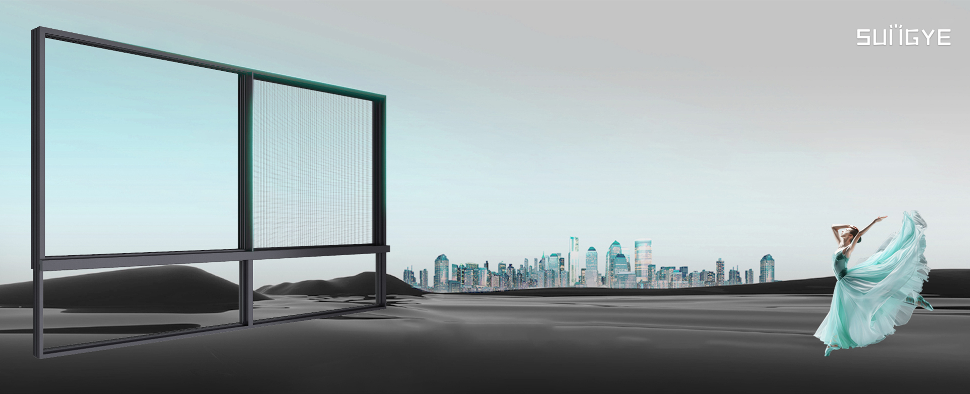 Premium aluminum sliding windows with luxury cityscape view